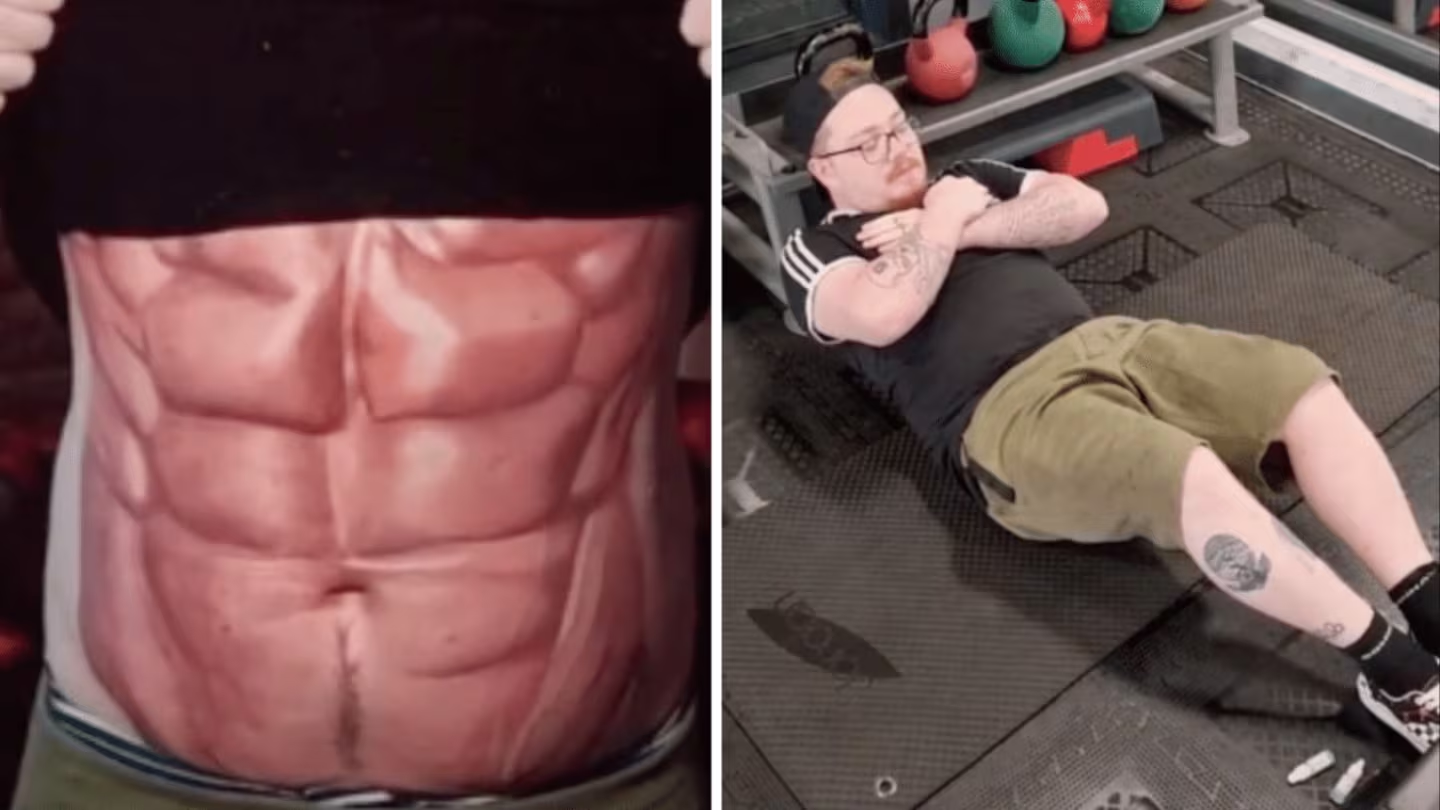 Hombre se tatua el sixpack para evitar ir al gimnasio.